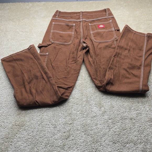Dickies Brown Carpenter Pants White Contrast Stitch Utility Workwear Size 5/27 - Picture 6 of 11